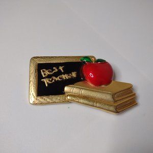 Best Teacher Brooch With Chalkboard, Books, And Apple